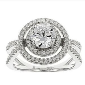 Sterling Silver Cubic Zirconia Round Halo Ring